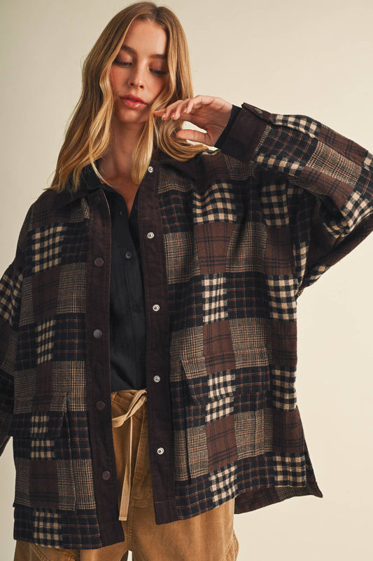 The Asher Plaid Patchwork Corduroy-Trimmed Shirt Jacket