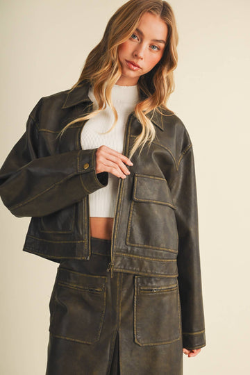 The Riley Coated Knit Boxy Utility Jacket