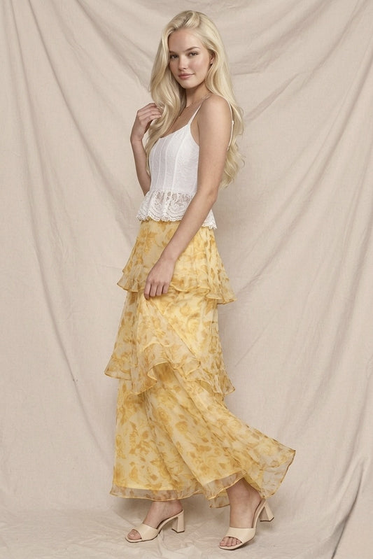 The Marigold Bloom Tiered Maxi Skirt