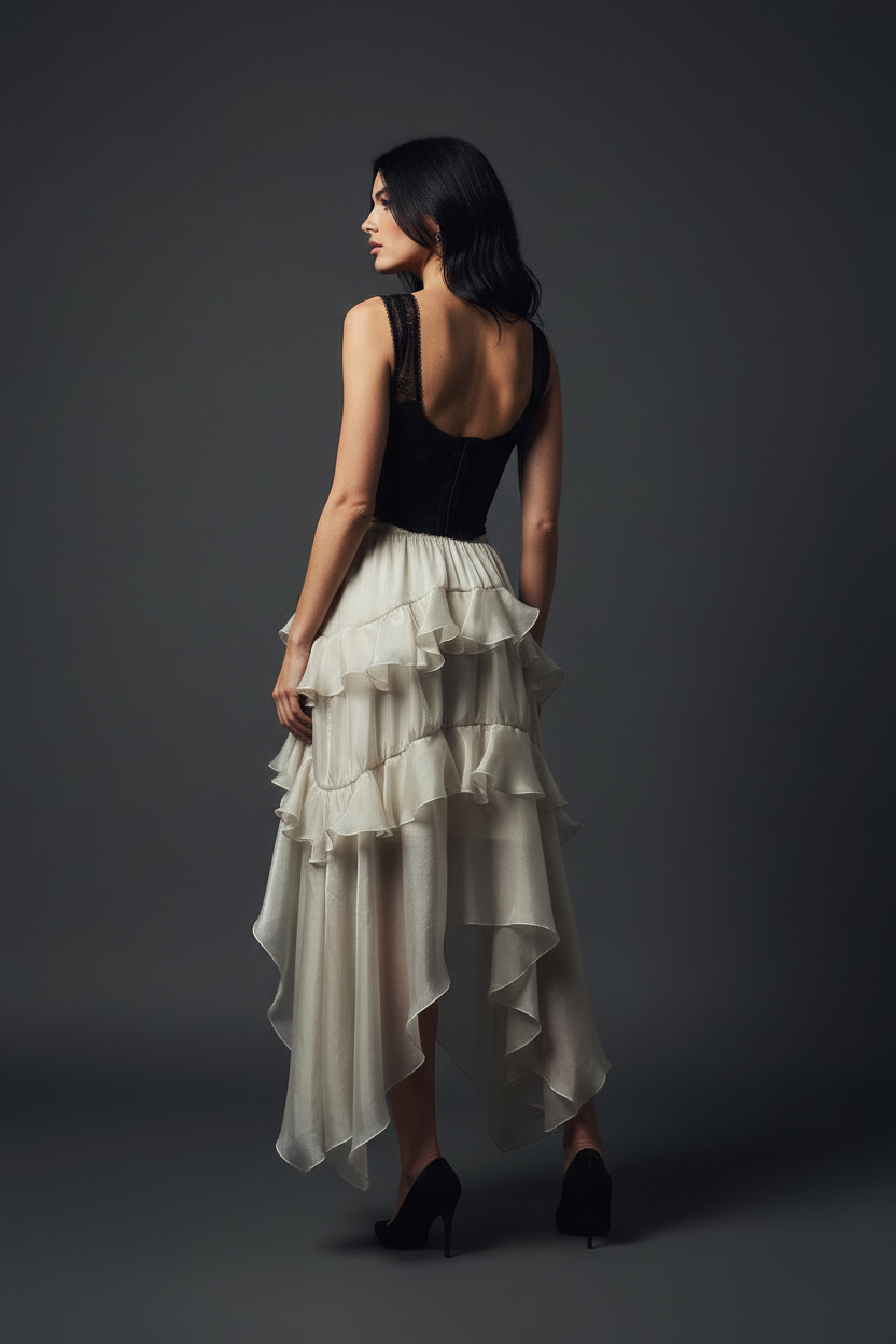 Full body – back pose, head turned to profile