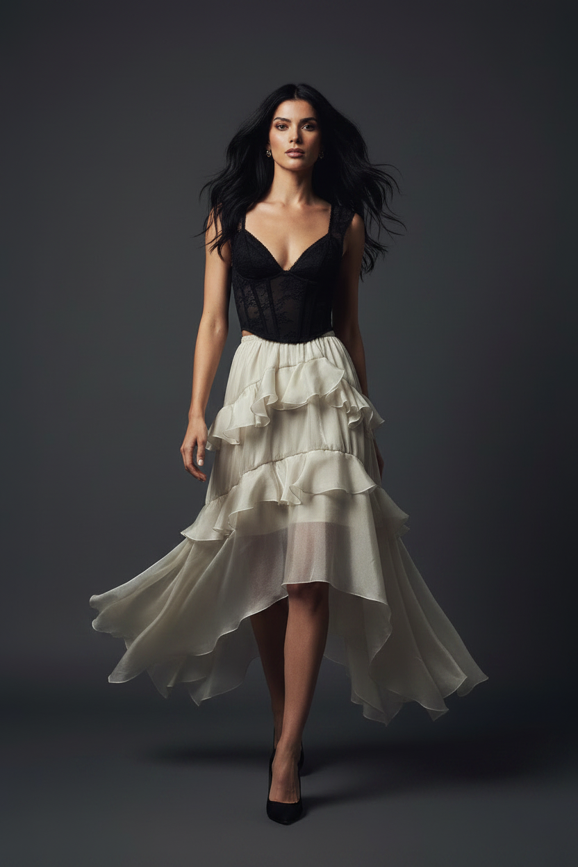 Full body – walking, corset angled forward