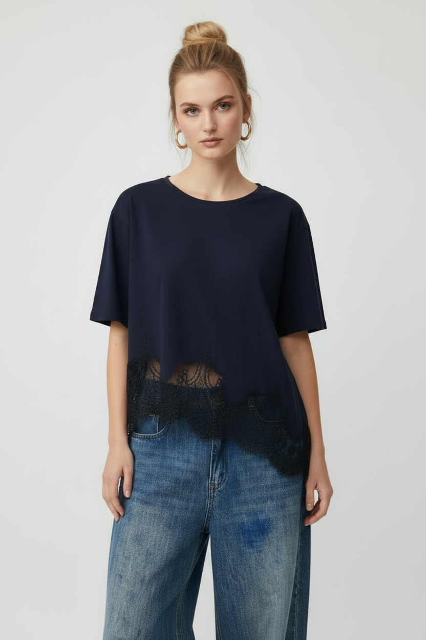 Full tee, lace hem in focus