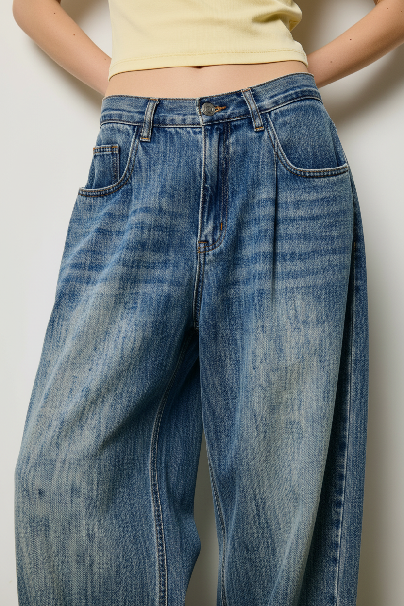 Hip to knee — stonewash texture detail