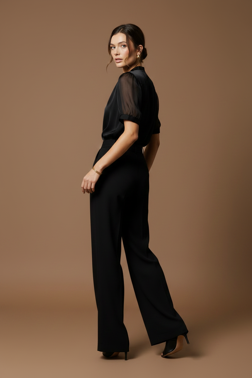 Mid-step turn, fierce over-shoulder silhouette