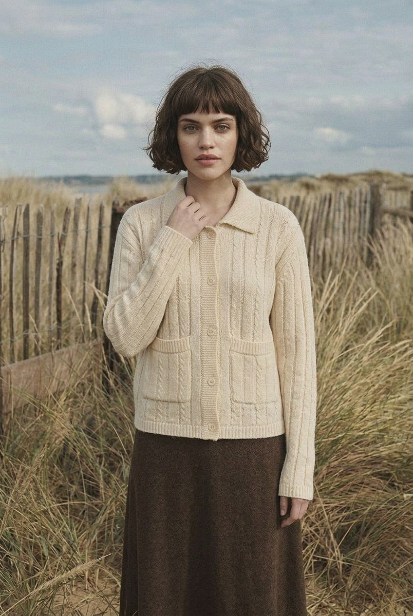 Morrow Coast Cardigan collar portrait