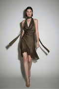Olive Brown Soirée Scarf Midi Dress - Full Length