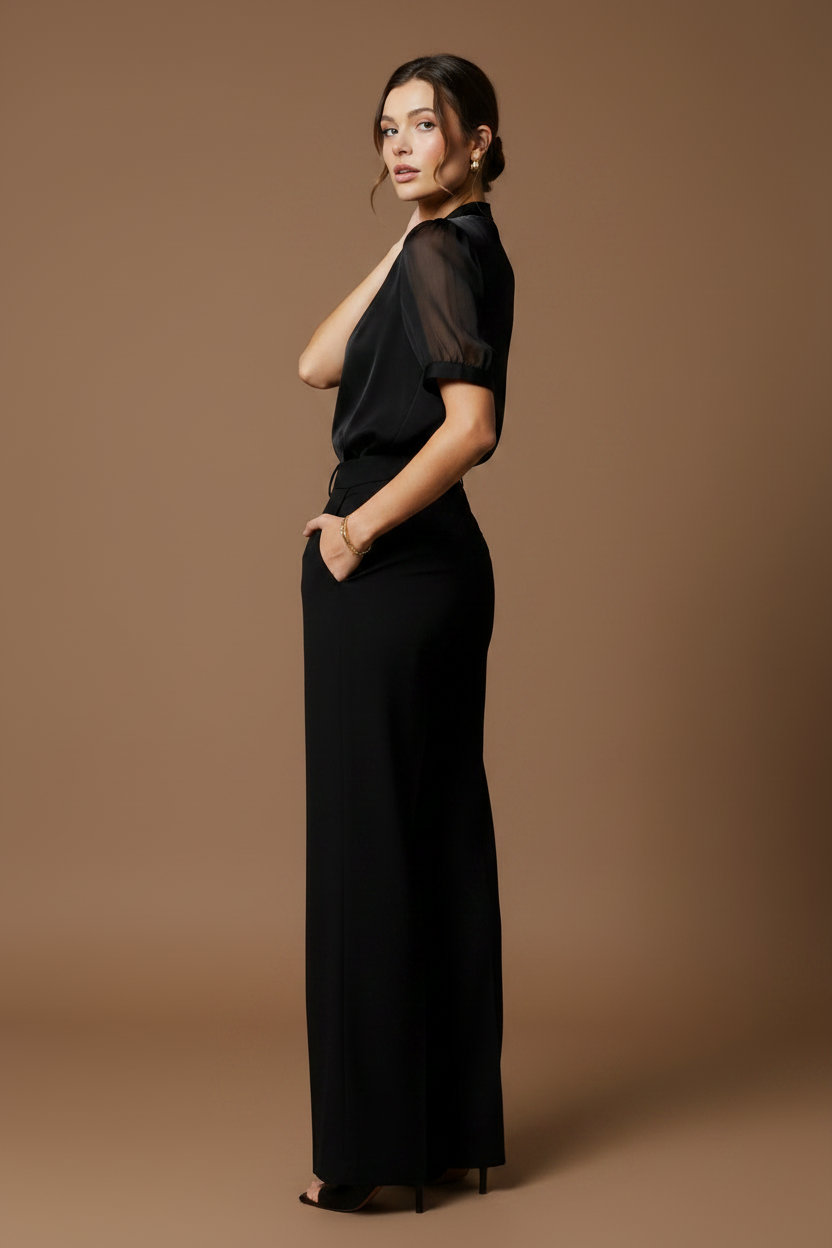 Side turn, hand on neck, sultry upward gaze