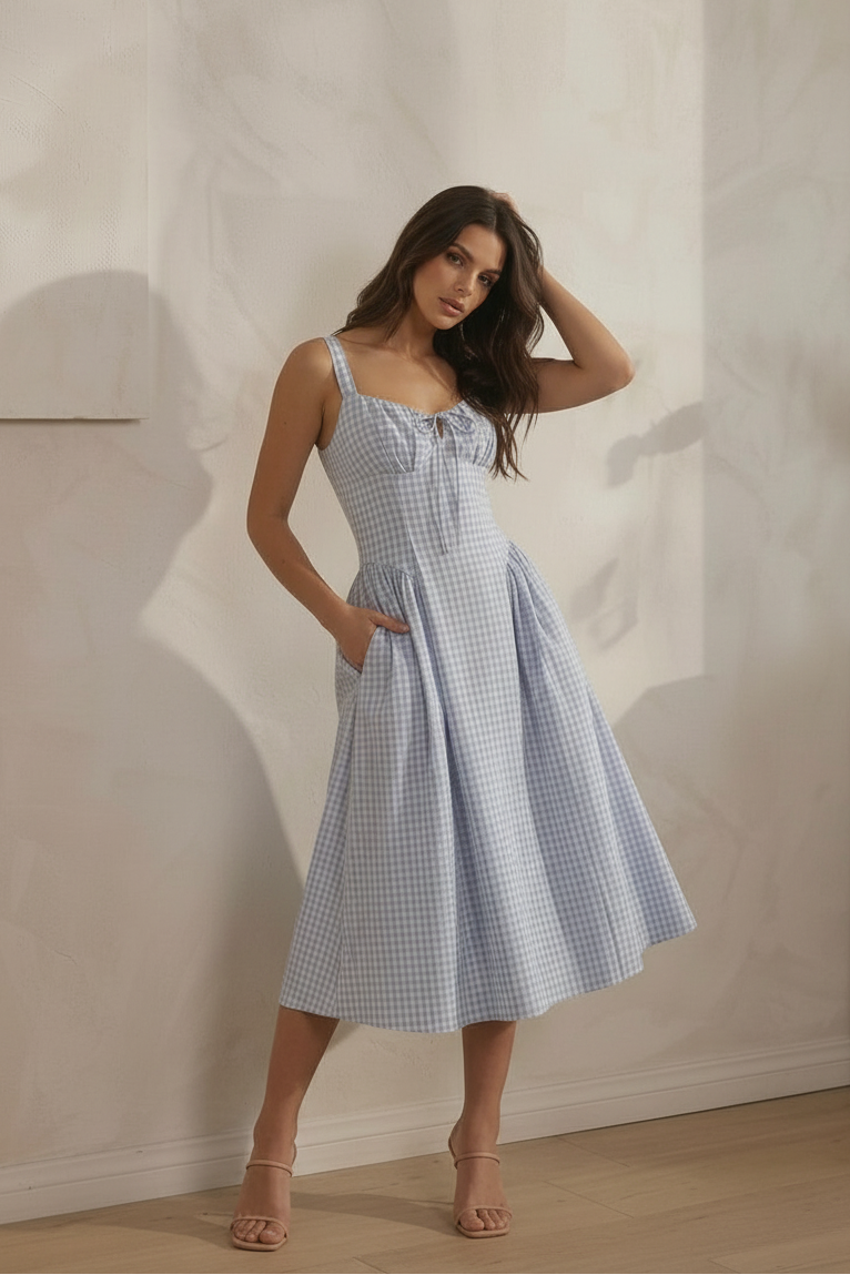 The Meadowbrook Gingham Midi Dress - No Pocket