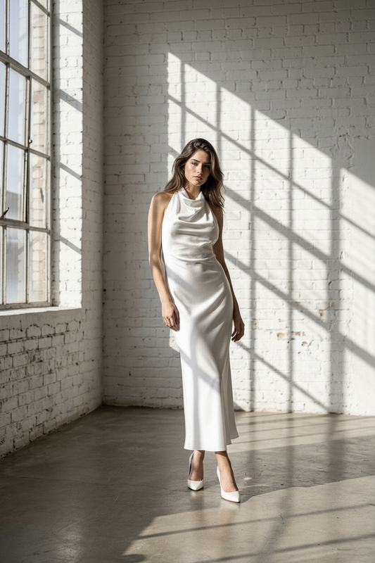 The White Theory "High Society" Open Back Midi Dress — Editorial