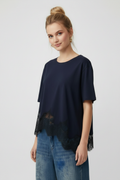 Three-quarter, crew neck detail