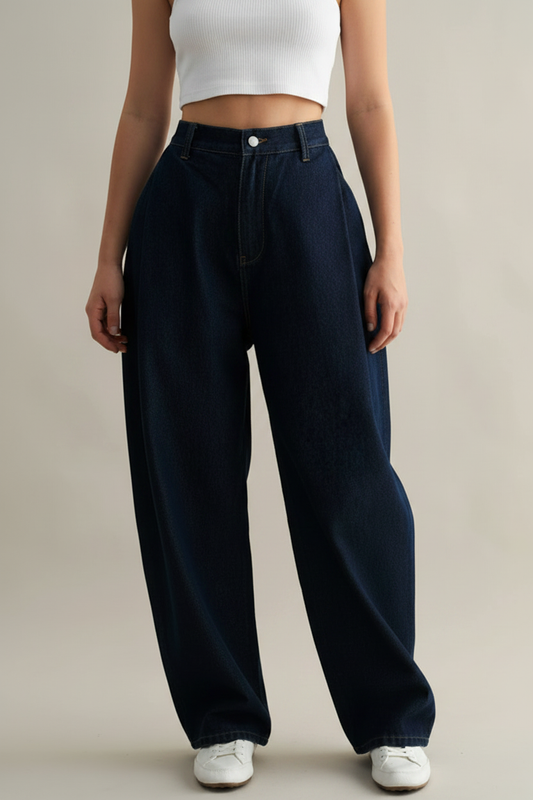 Waist & pleat detail - dark indigo